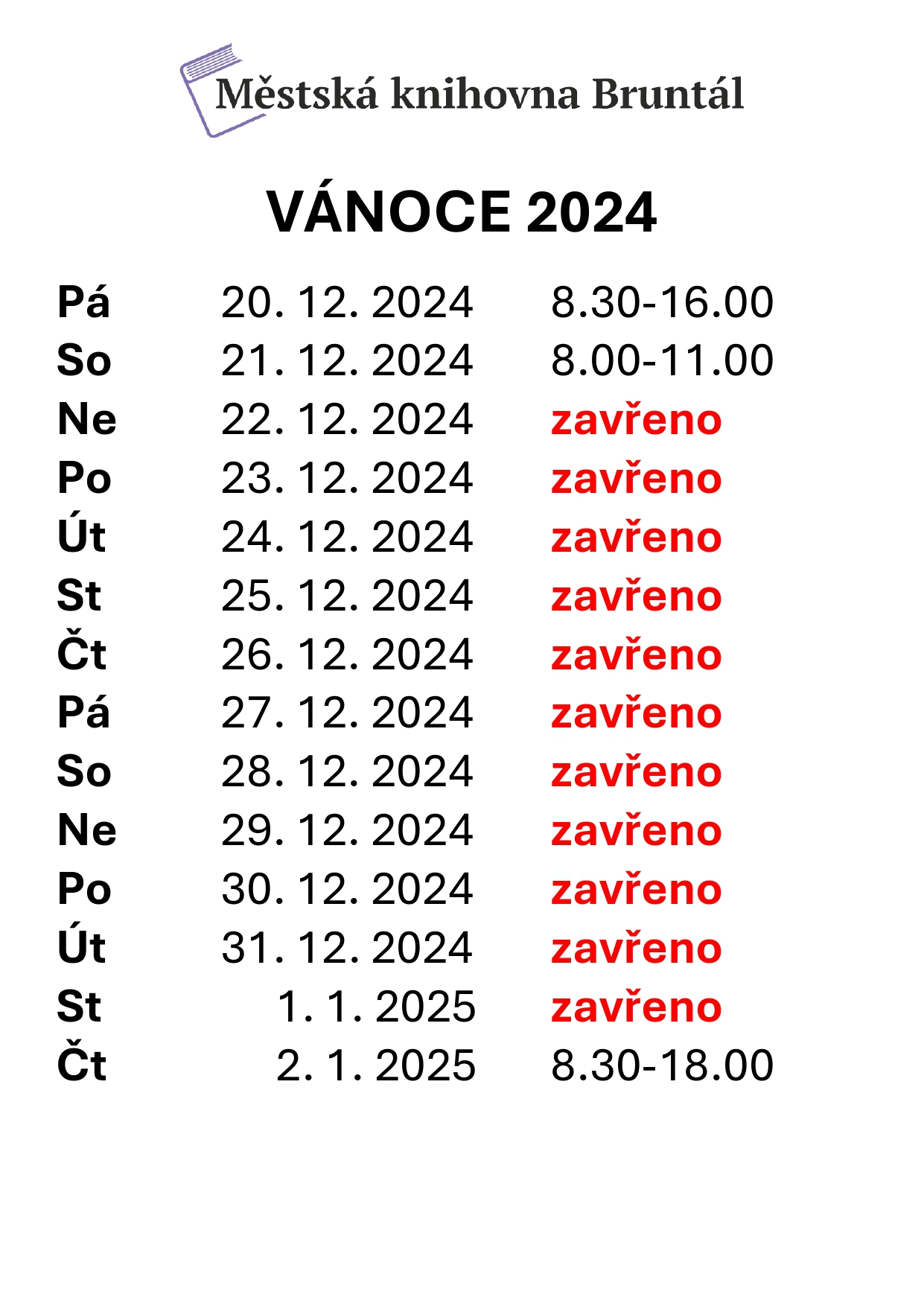 Vánoce 2024 – otevírací doba