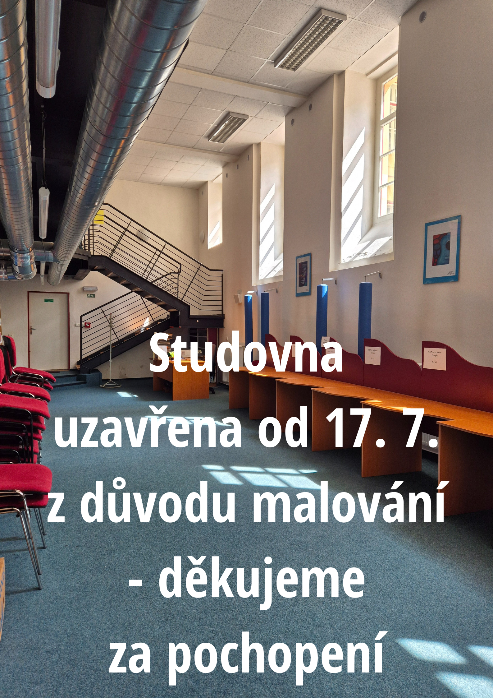 Studovna uzavřena od čtvrtka 17. 7. kvůli malování