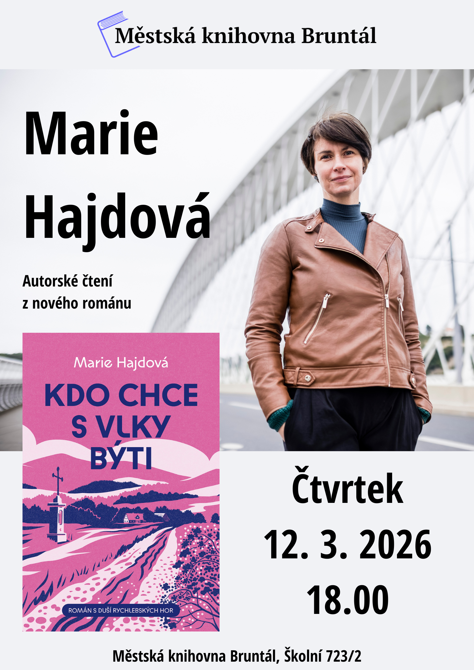 Čtvrtek 12. 3. 2026 – Kdo chce s vlky býti: autorské čtení Marie Hajdové