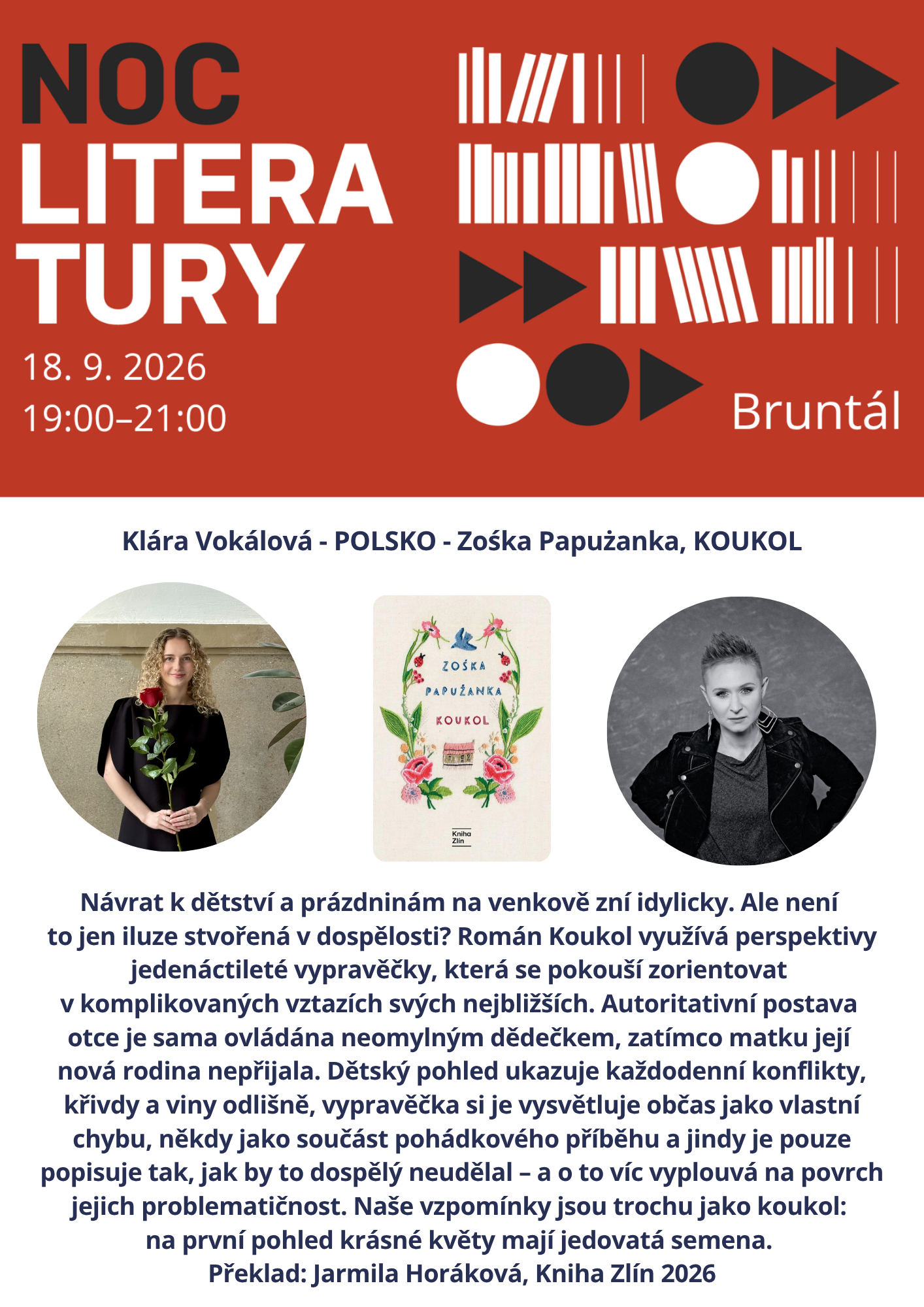 Noc literatury 2026 – čtvrtá ukázka a předčítající