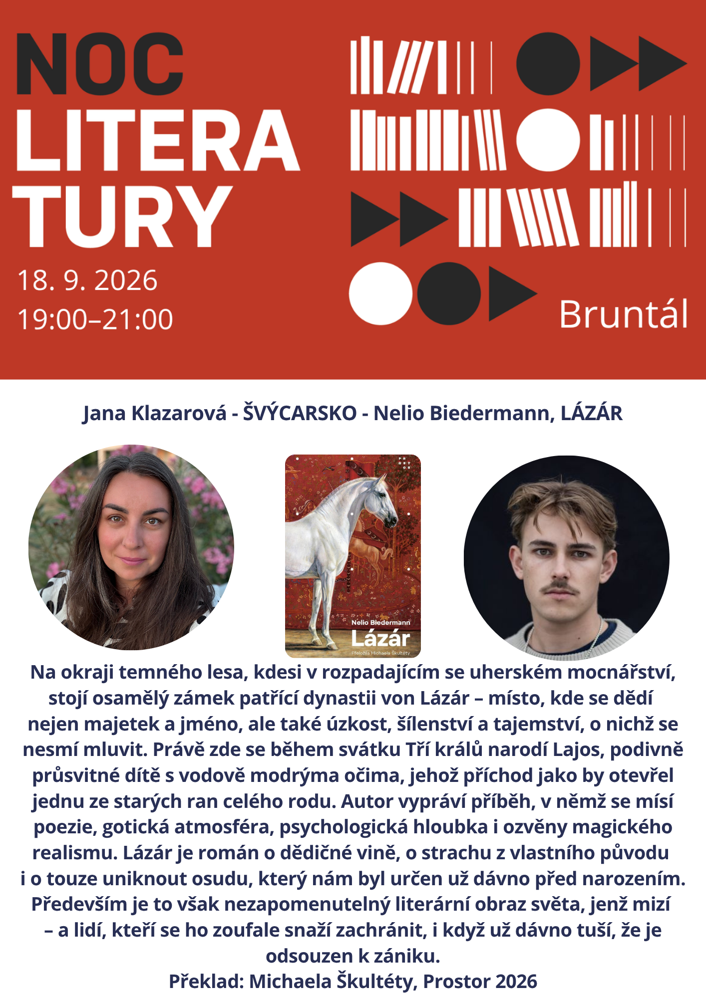 Noc literatury 2026 – třetí ukázka a předčítající